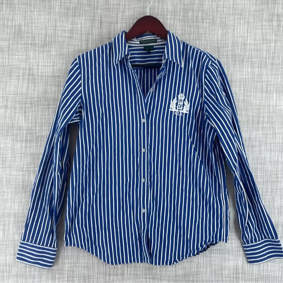 Ralph Lauren Shirt Long Sleeve Button Down Womens M striped blue - Picture 10 of 10